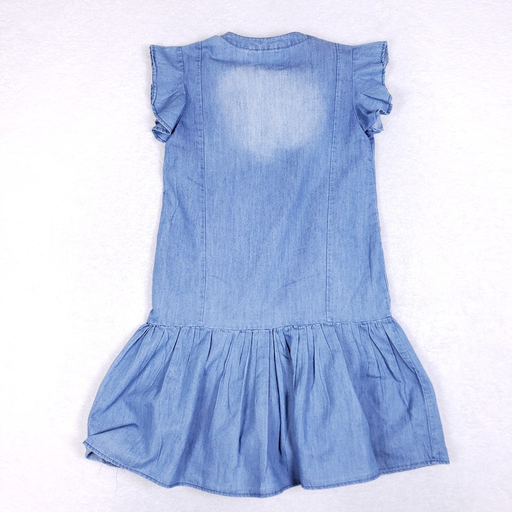 G. Kale Petite Chambray Ruffle Sleeve Drop‎ Waist Dress Size PS Blue Denim - Picture 5 of 7